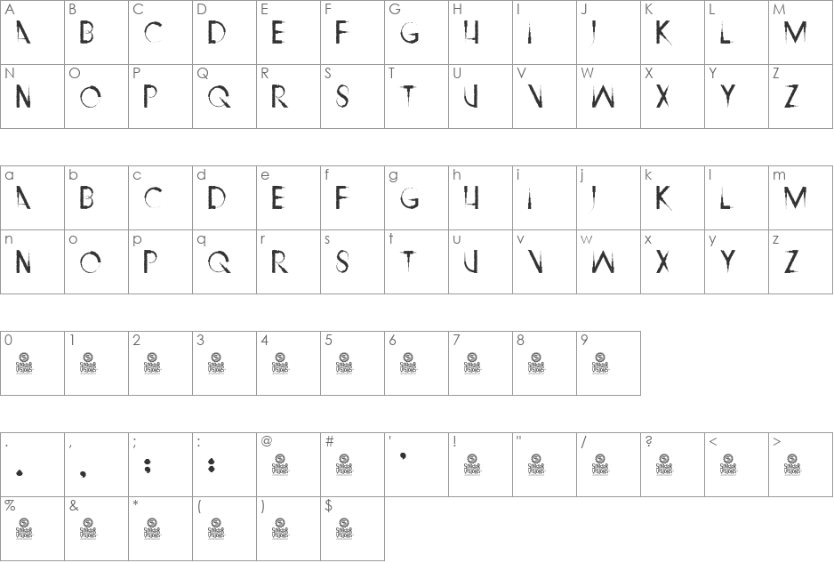 Ripley's Claws font character map preview