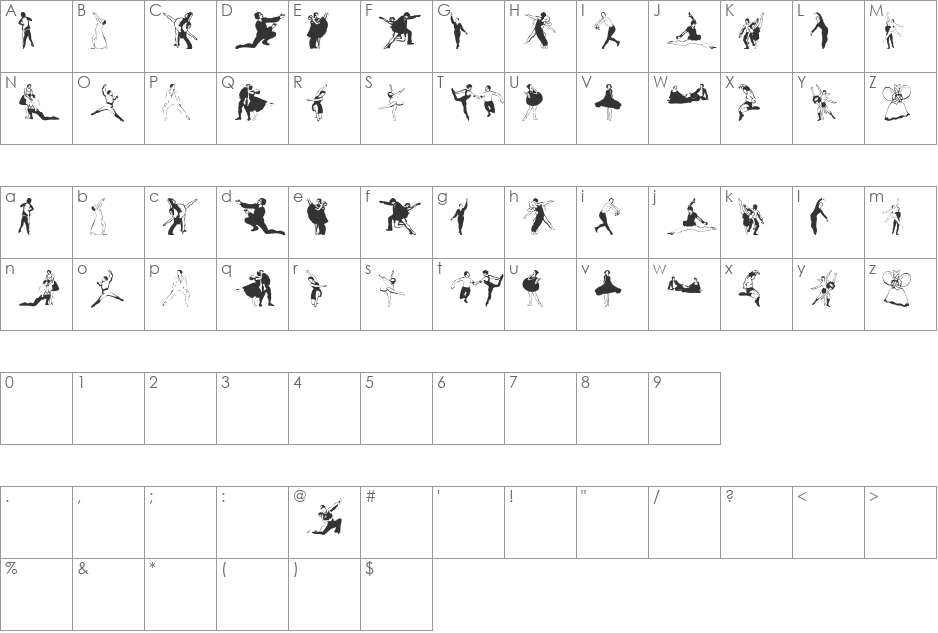 BalletSketches font character map preview