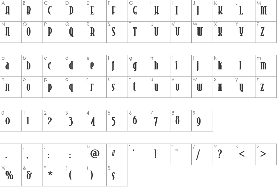 Risky Business Old style NF font character map preview