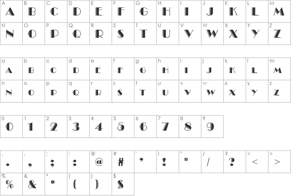 Ritz Engraved font character map preview