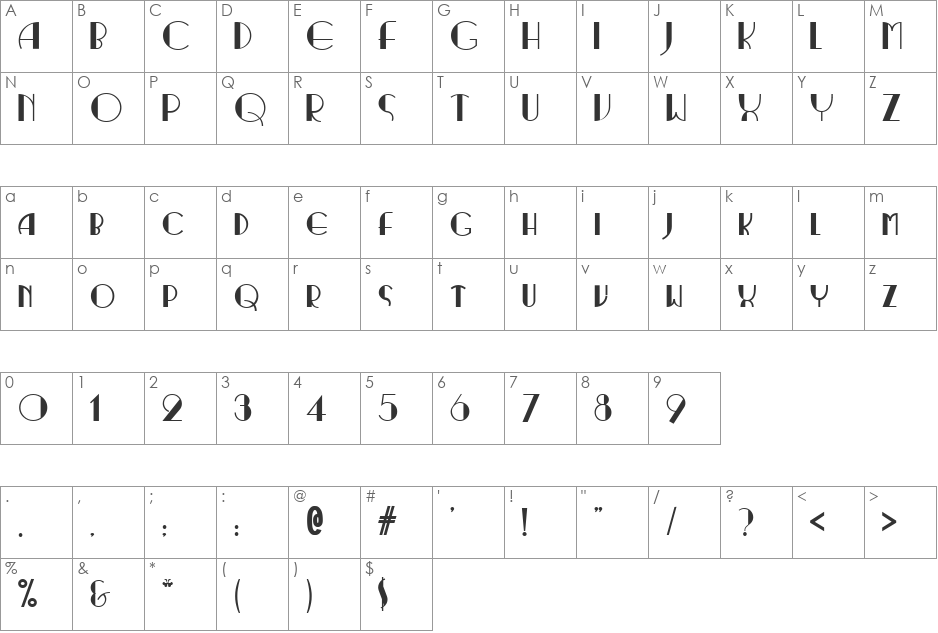 RitzyNormal font character map preview