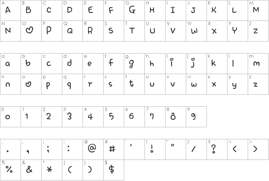 RixLovefool BB_by_El font character map preview