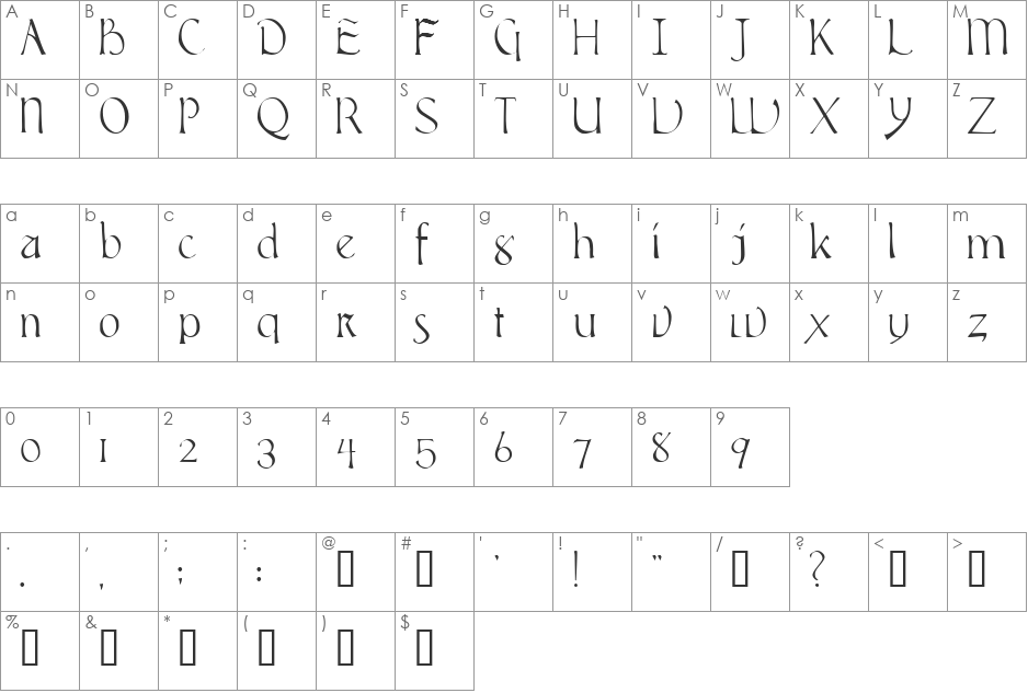 RK Accardi font character map preview