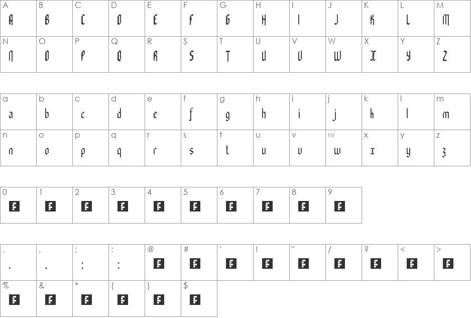RM Blacklet font character map preview