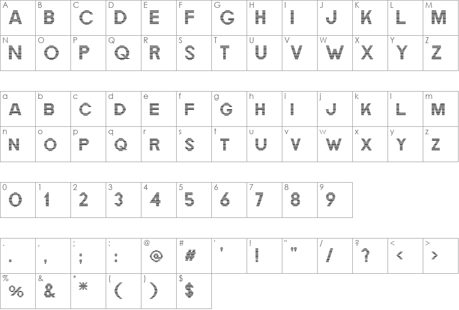 RM Lined font character map preview