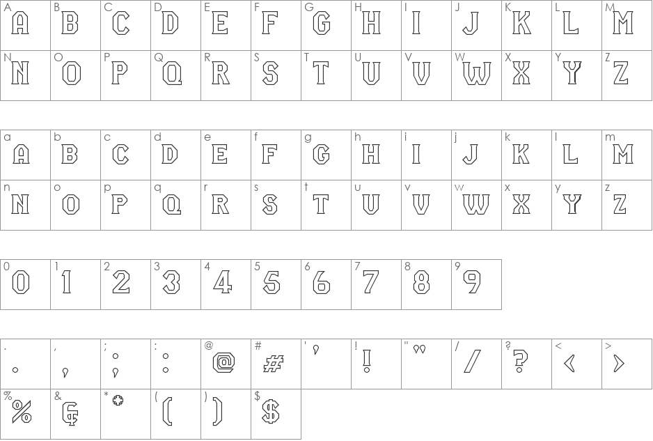 RM Serifangle medium font character map preview