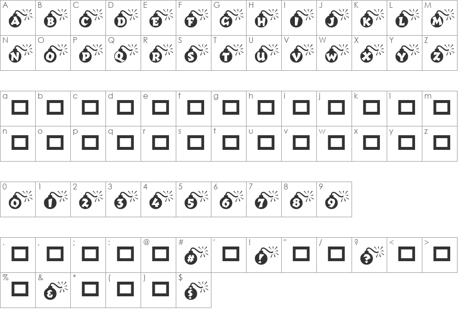 RMBomb font character map preview