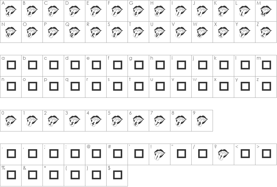 RMMouthy font character map preview