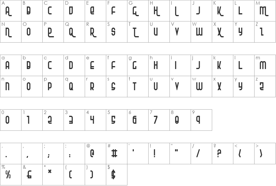 Ro'Ki'Kier Condensed font character map preview