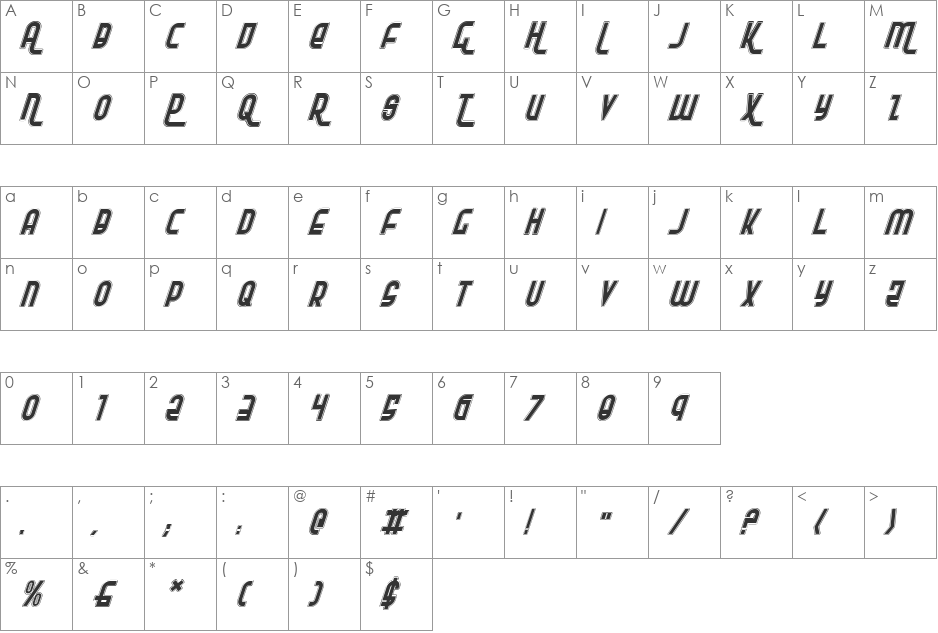 Ro'Ki'Kier Pro Italic font character map preview