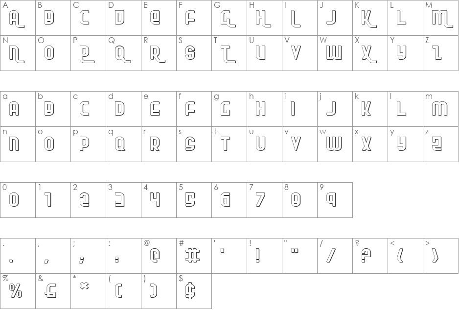 Ro'Ki'Kier Shadow Expanded font character map preview