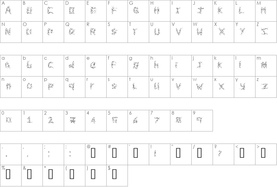 ROACH font character map preview
