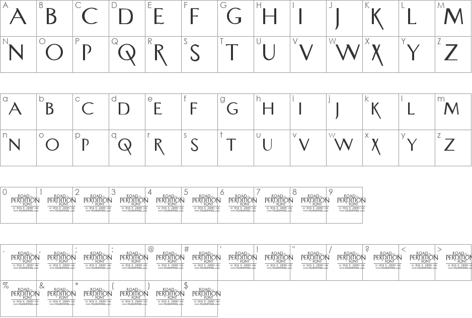 Road to Perdition font character map preview