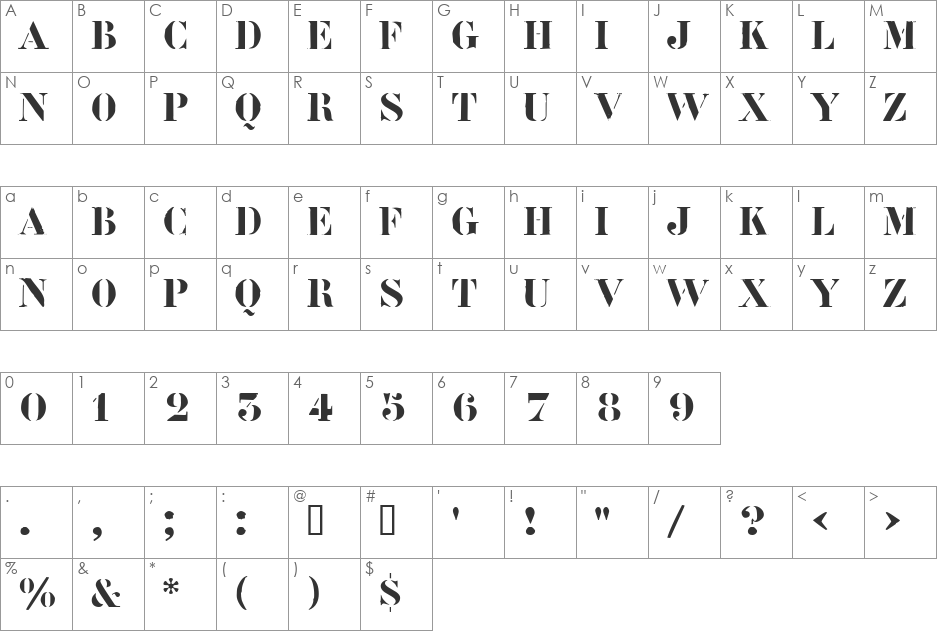 Roadcase font character map preview