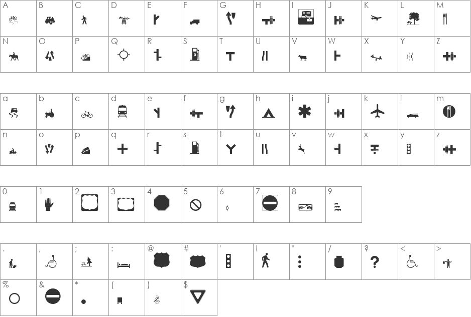 Roadgeek 2005 Icons font character map preview