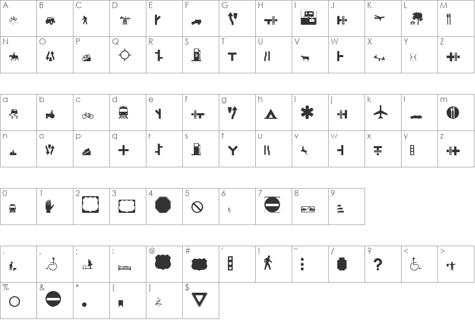 Roadgeek 2005 Icons font character map preview