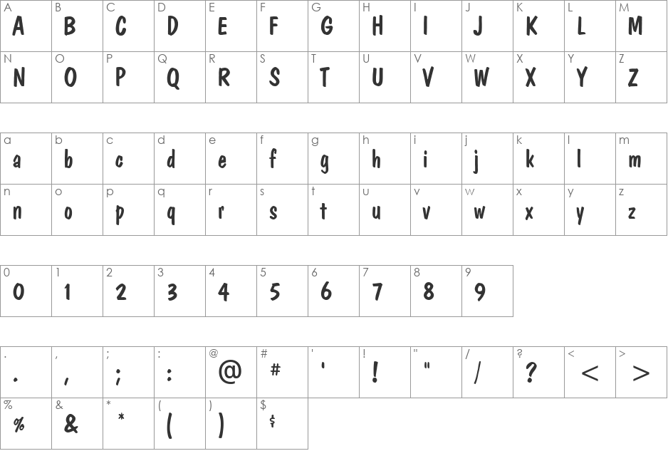 Rob Levy Casual font character map preview