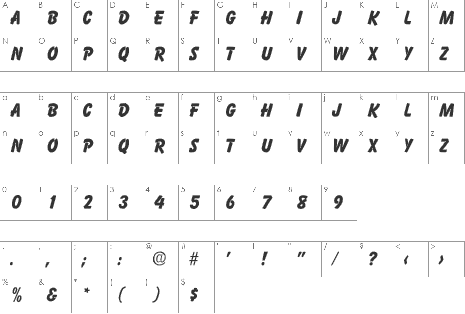Balloonist Inline SF font character map preview