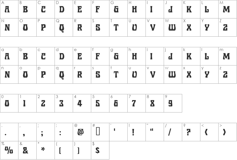 RobertaC font character map preview