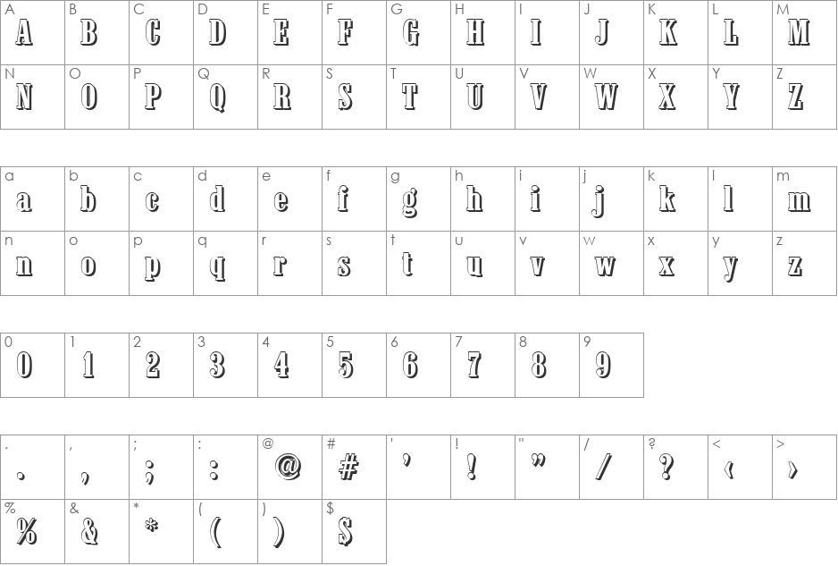 RobertBeckerShadow font character map preview