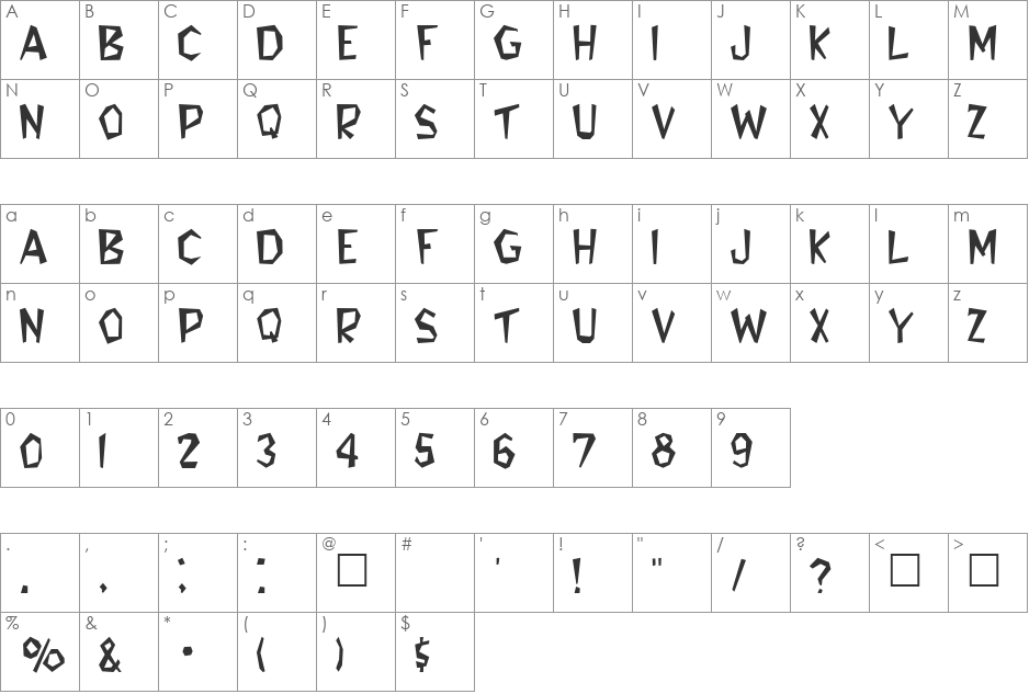 ROBINIA font character map preview
