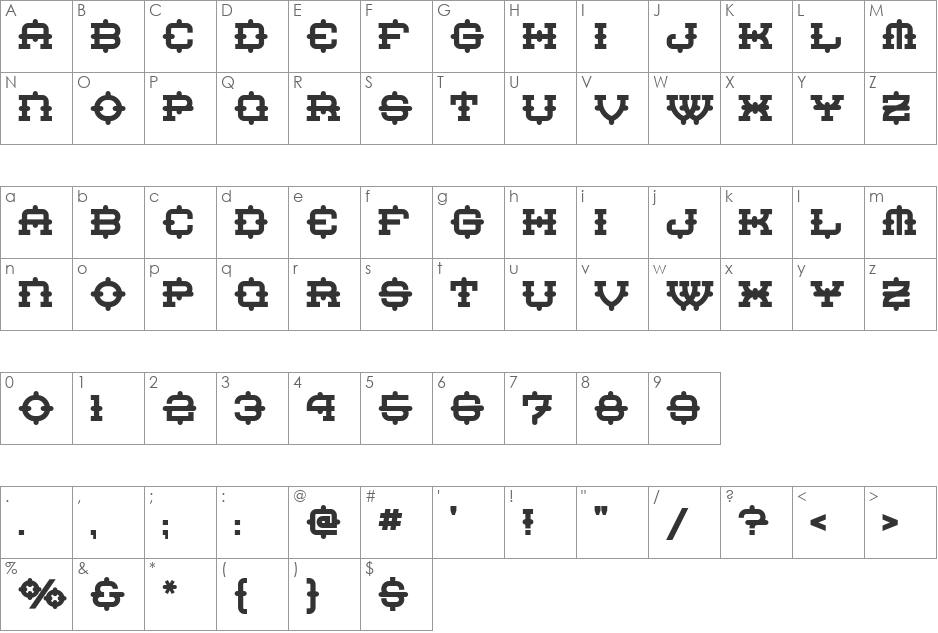 Robot Monster NF font character map preview