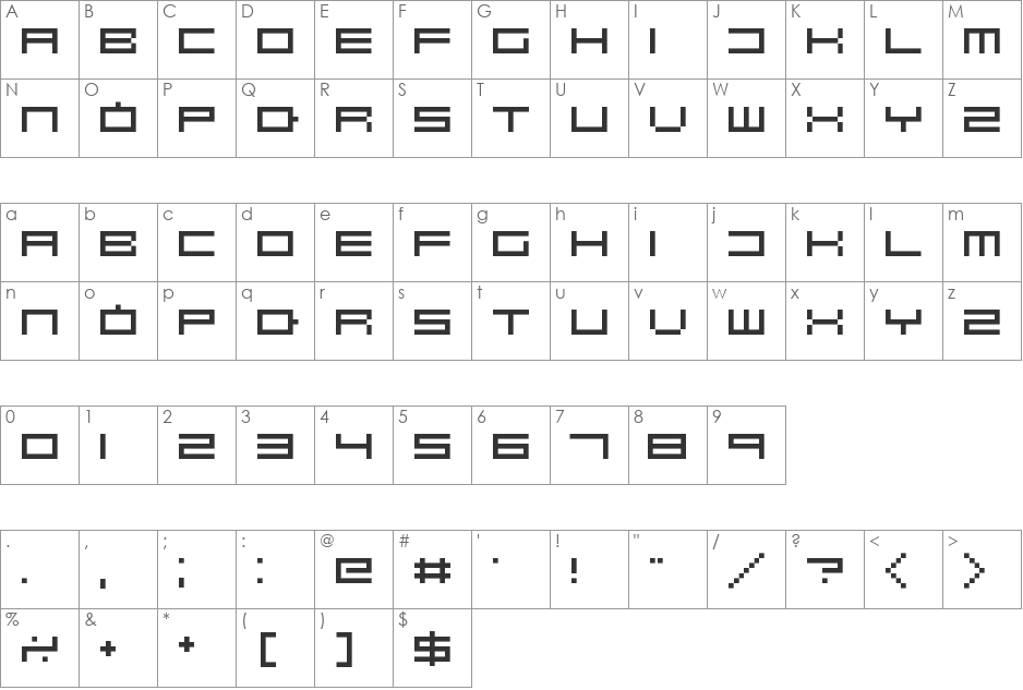 Robotastic font character map preview