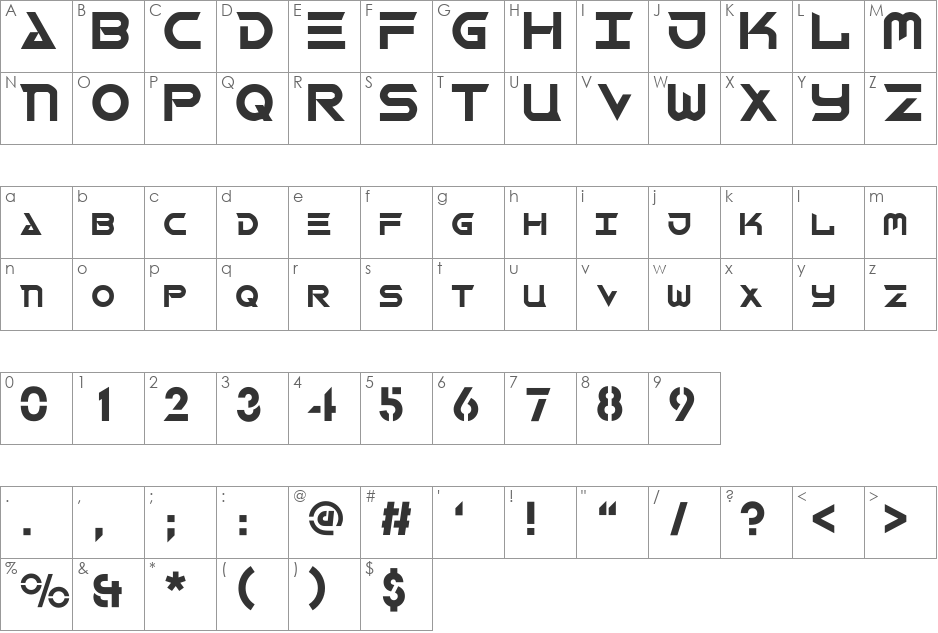 Robotech Complete font character map preview