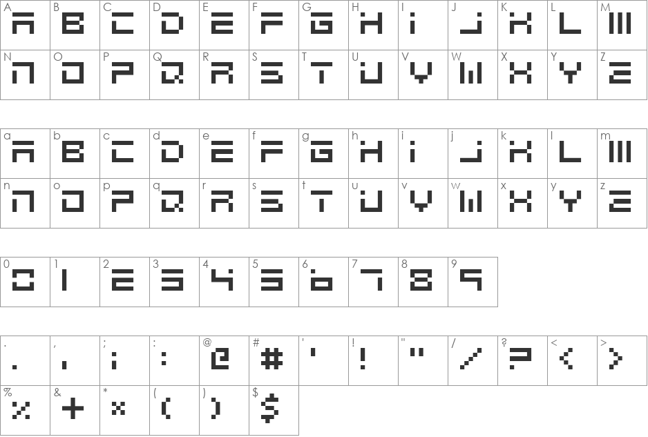 Robovox font character map preview
