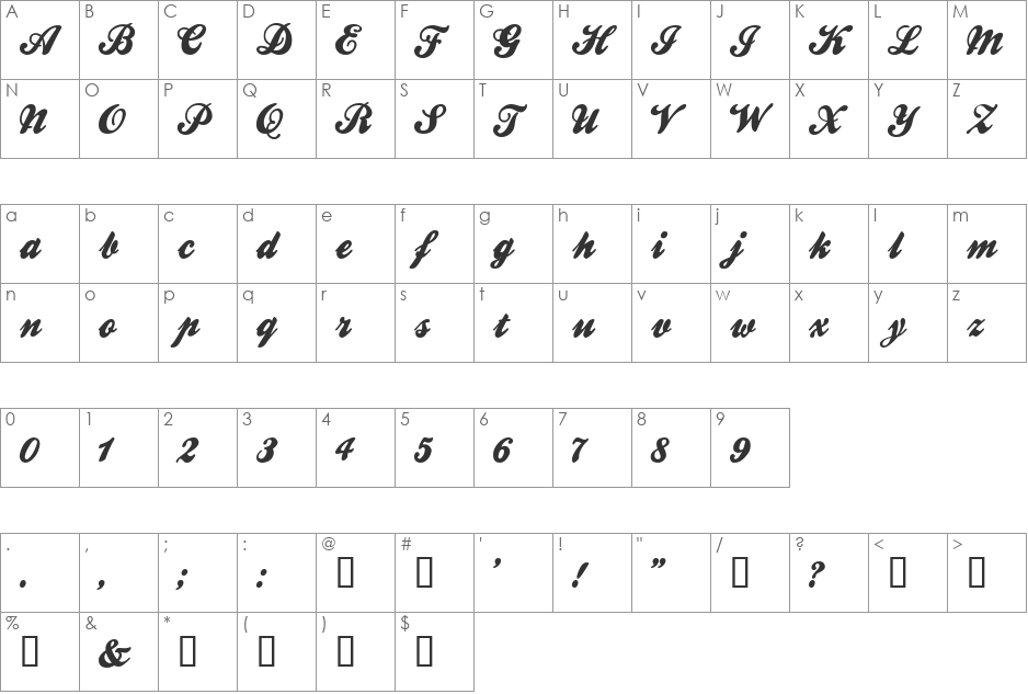 Ballpark font character map preview