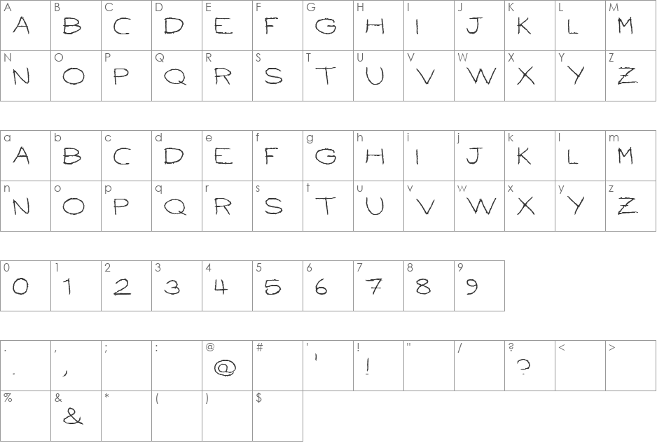 BallpointScratch font character map preview
