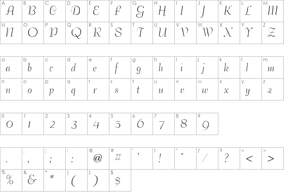 BallroomTango font character map preview