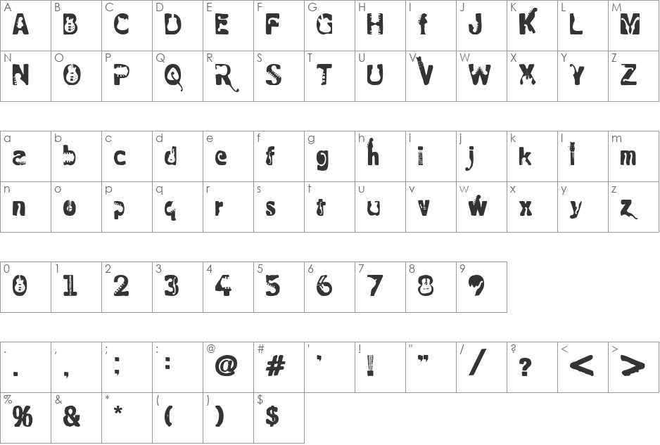 Rock font character map preview