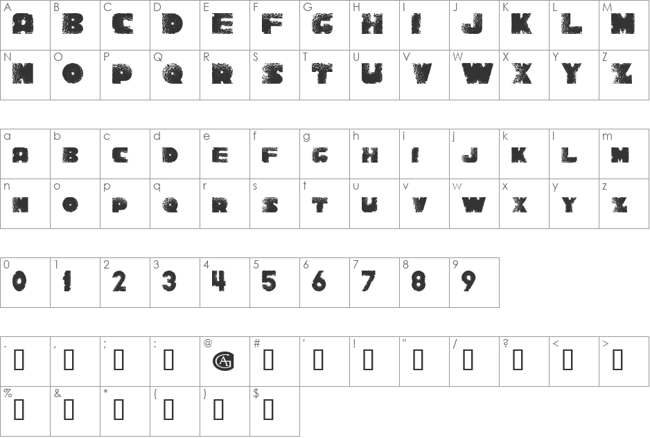 Rock Bottom font character map preview