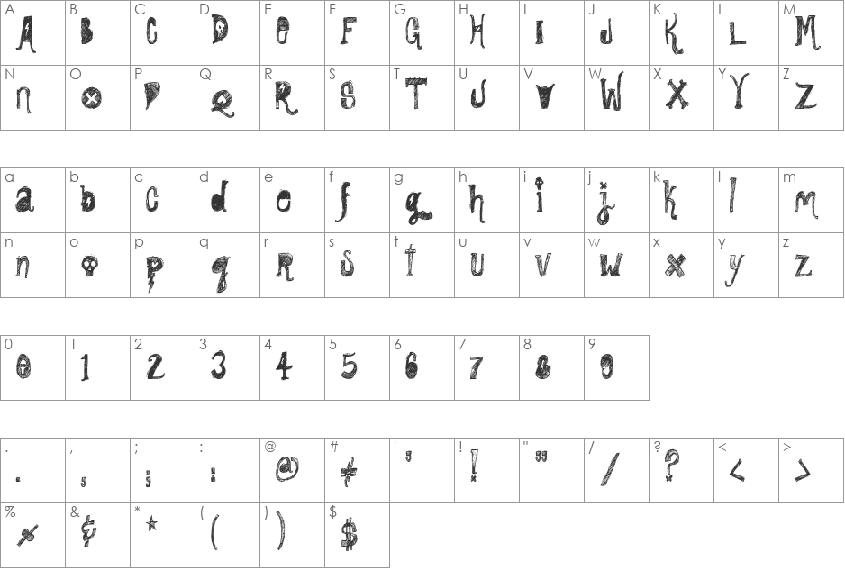 Rock Show Whiplash font character map preview