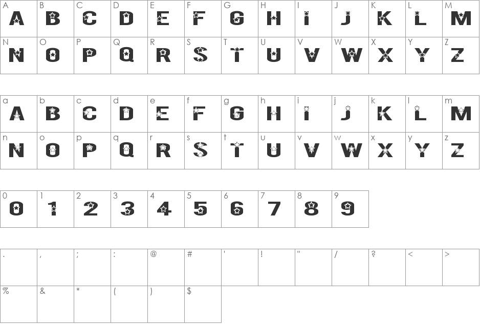 Rock X Start tfb font character map preview