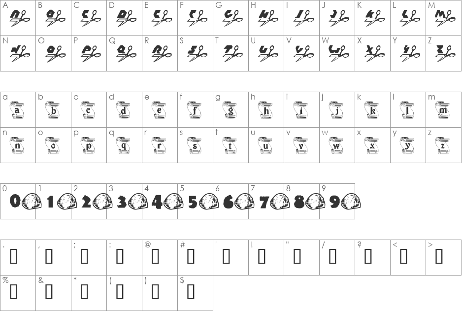 Rock, Paper, Scissors font character map preview
