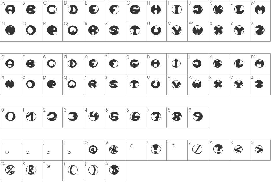 Balls font character map preview