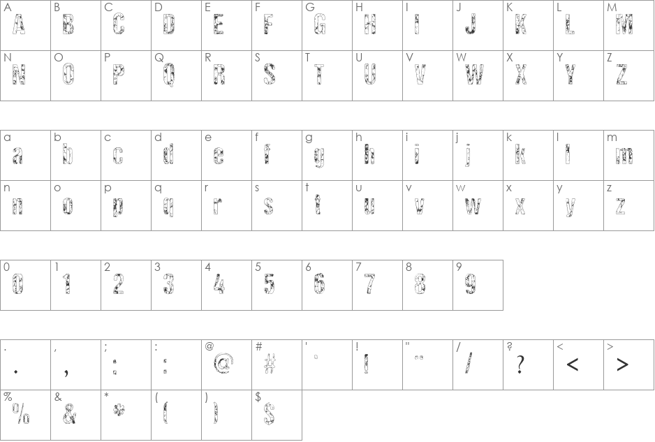 RockBiter font character map preview