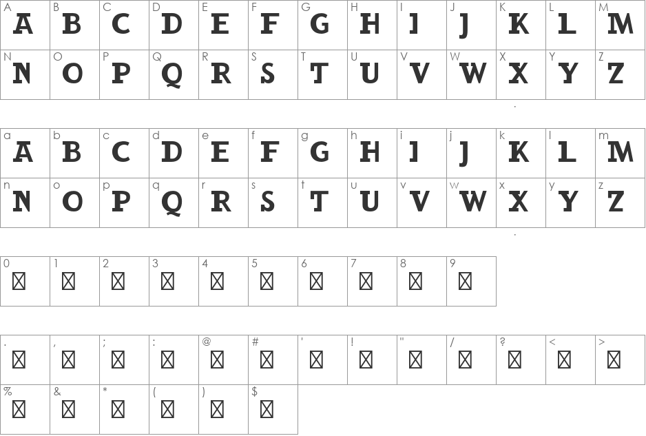 RockBuchet font character map preview