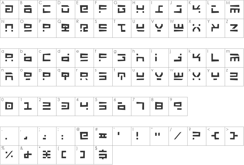 Rocket Junk font character map preview