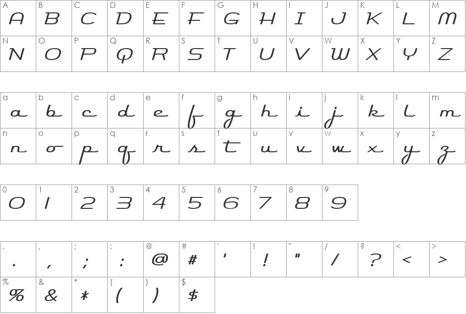 Rocket Script font character map preview