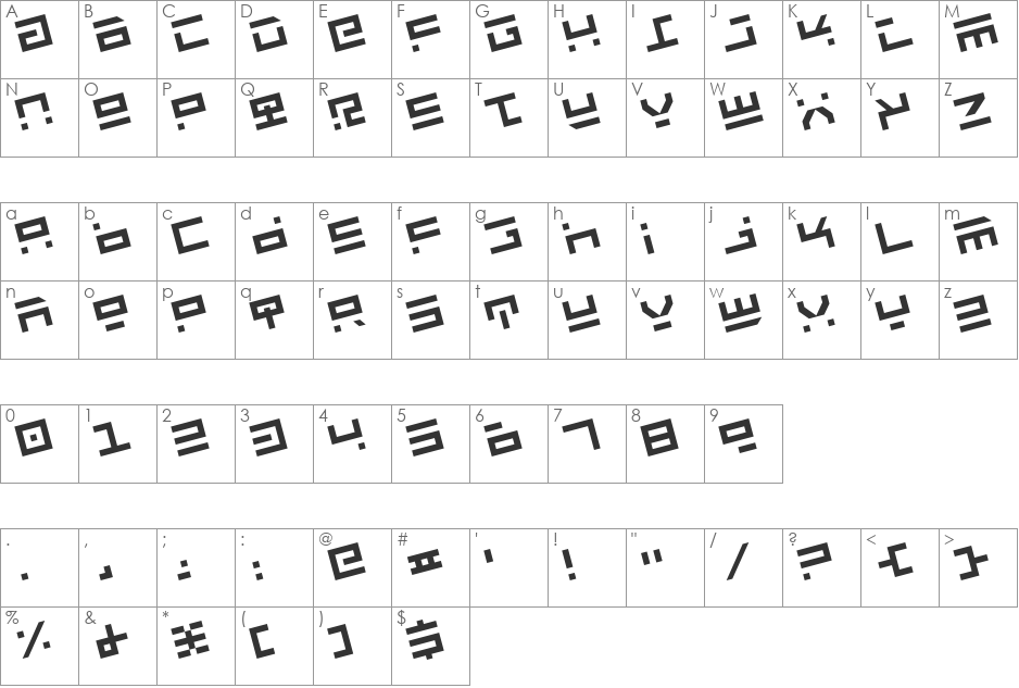 Rocket Type Rotate font character map preview