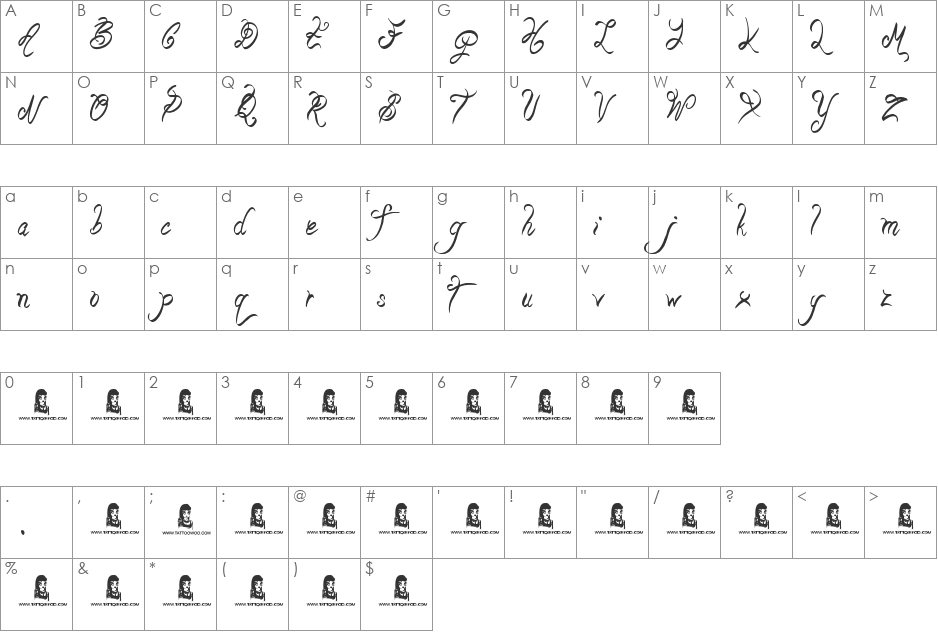 Rocking Beauty font character map preview