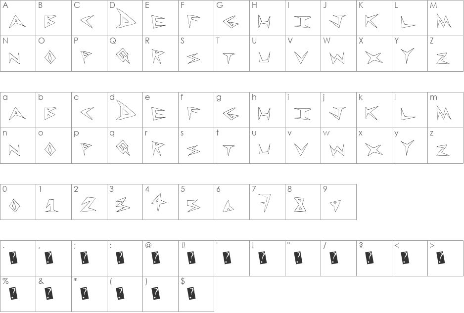 RockLess font character map preview
