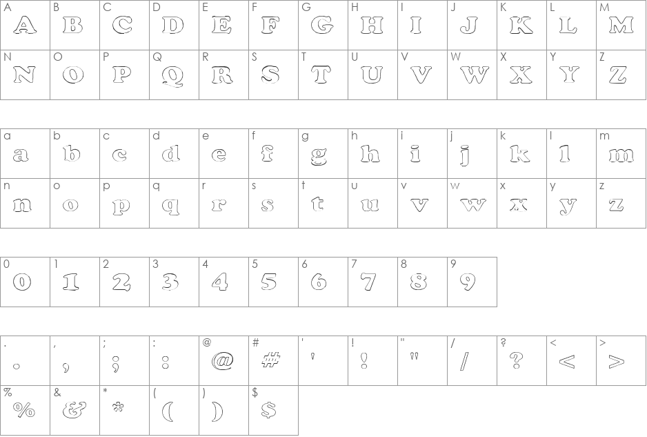 Rockletter Transparent font character map preview