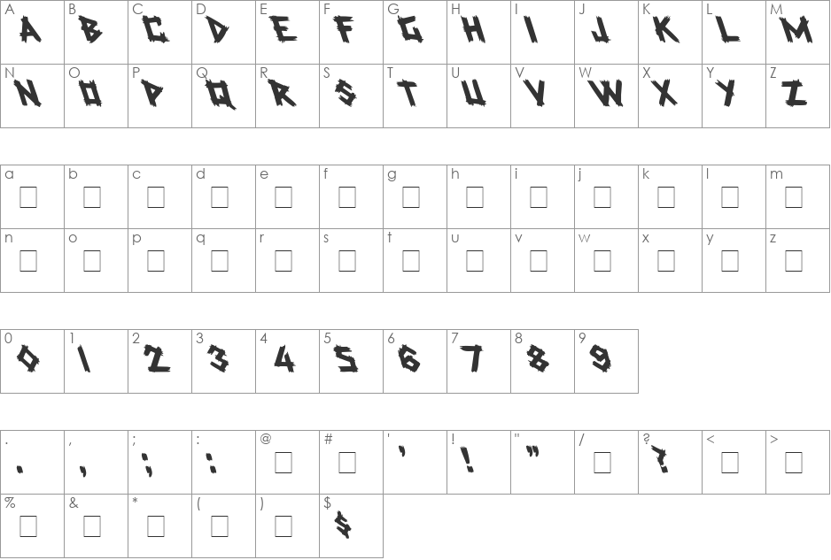 Rockmaker Lefty font character map preview