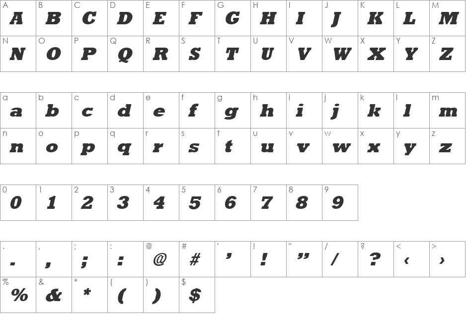 RockneyExtrabold font character map preview