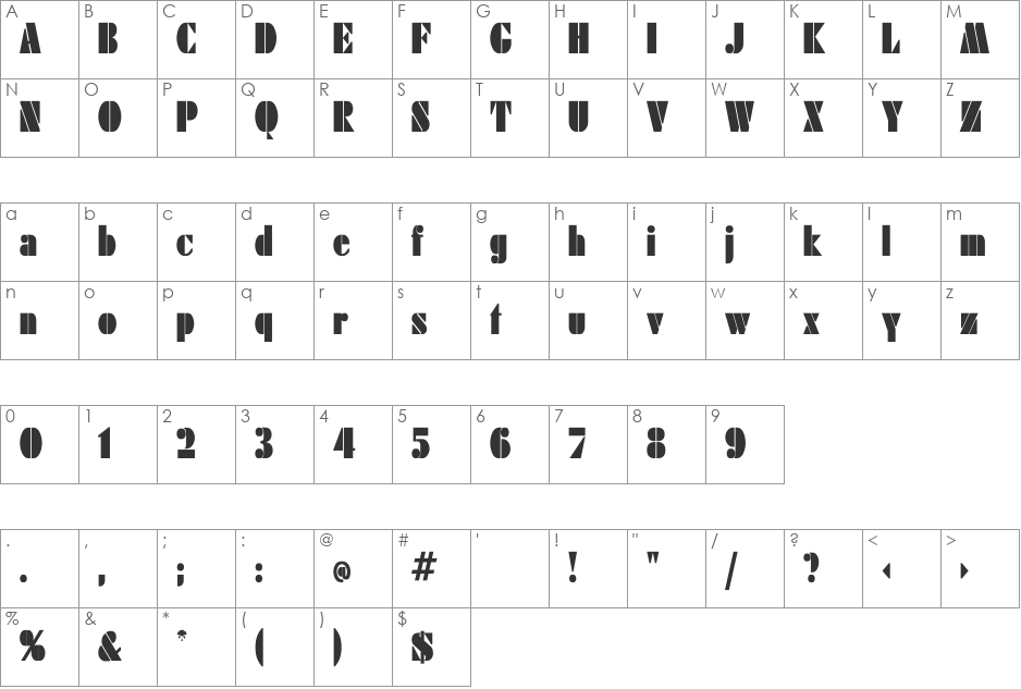 Rodchenko Cn Bold font character map preview