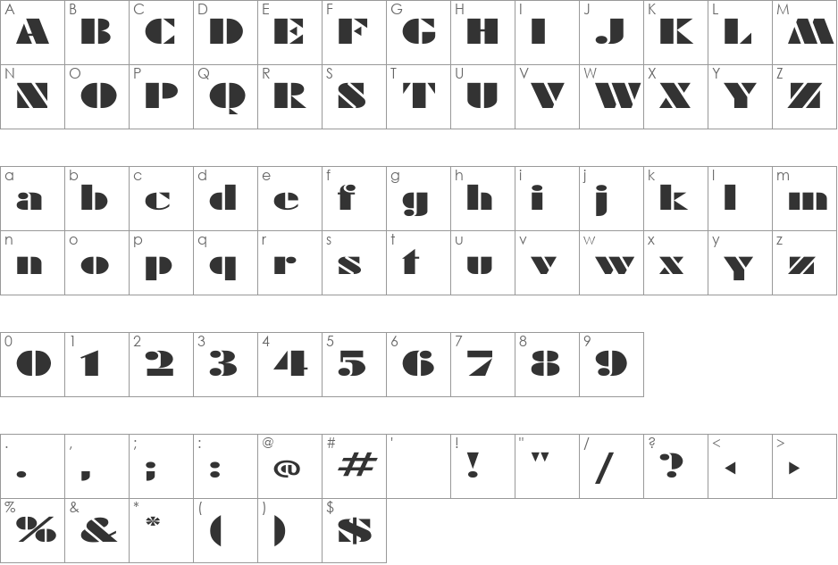 Rodchenko Ex font character map preview